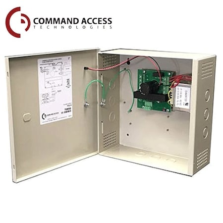 Command Access 1.5A, 24V regulated PS w/boost circuitry for up to (2) electric latch pullback devices. Includes (1) CAT-PS210